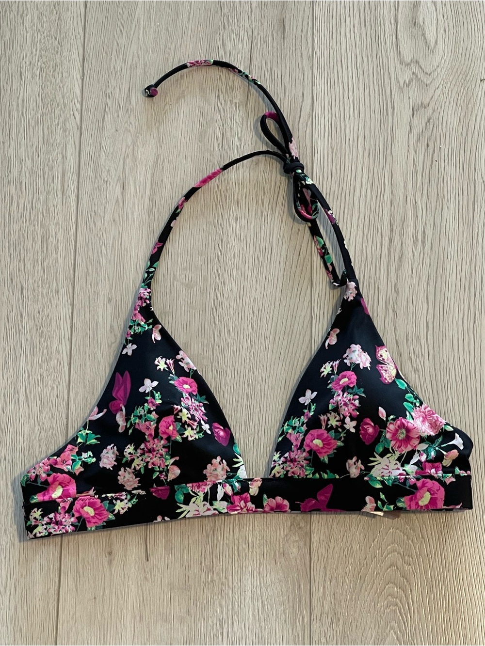 Victoria's Secret Halterneck Triangle Bikini Top - Black Butterfly Floral Swim